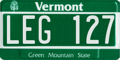 VT license plate LEG127