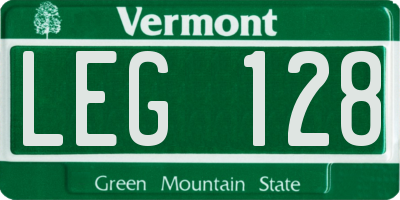 VT license plate LEG128