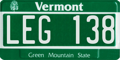 VT license plate LEG138