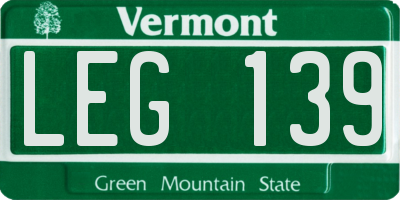 VT license plate LEG139