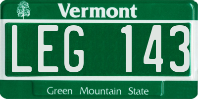 VT license plate LEG143