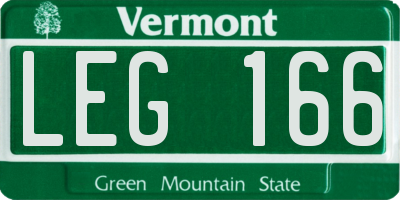 VT license plate LEG166