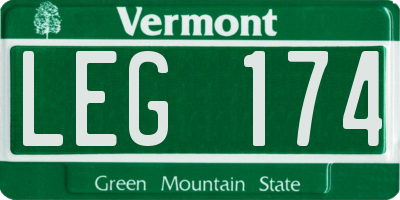VT license plate LEG174