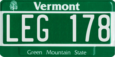 VT license plate LEG178
