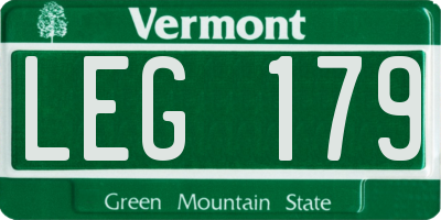 VT license plate LEG179
