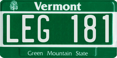 VT license plate LEG181
