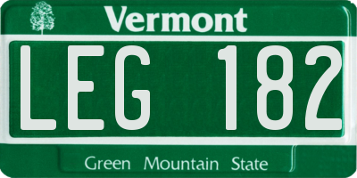 VT license plate LEG182