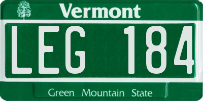 VT license plate LEG184