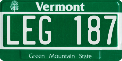 VT license plate LEG187