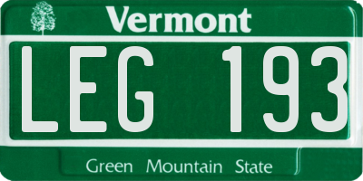 VT license plate LEG193