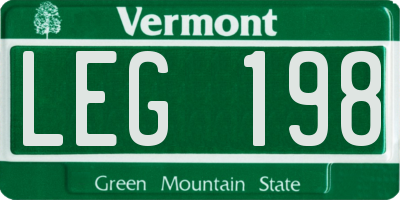 VT license plate LEG198