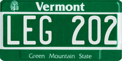VT license plate LEG202