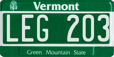 VT license plate LEG203