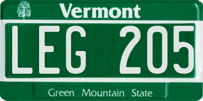 VT license plate LEG205