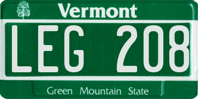 VT license plate LEG208
