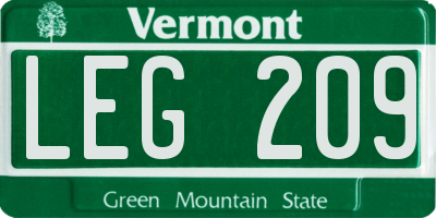 VT license plate LEG209