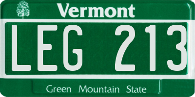 VT license plate LEG213