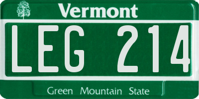 VT license plate LEG214