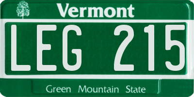 VT license plate LEG215