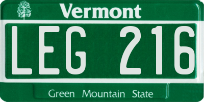VT license plate LEG216