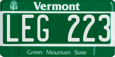 VT license plate LEG223