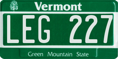 VT license plate LEG227