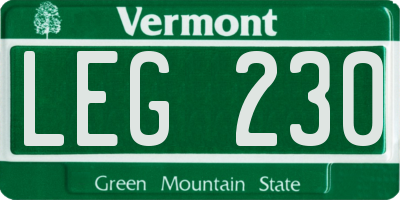 VT license plate LEG230