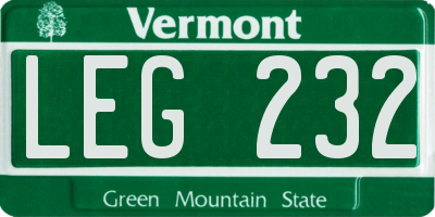 VT license plate LEG232