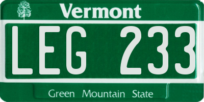 VT license plate LEG233