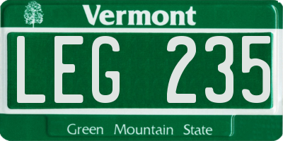 VT license plate LEG235