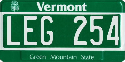 VT license plate LEG254