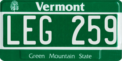 VT license plate LEG259