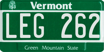 VT license plate LEG262