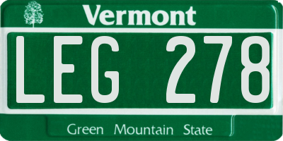 VT license plate LEG278