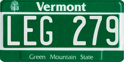 VT license plate LEG279