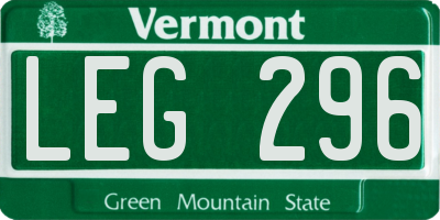 VT license plate LEG296
