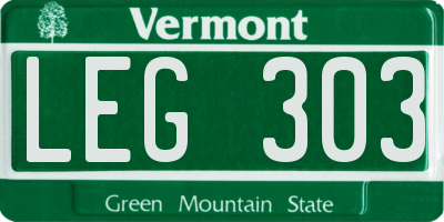 VT license plate LEG303