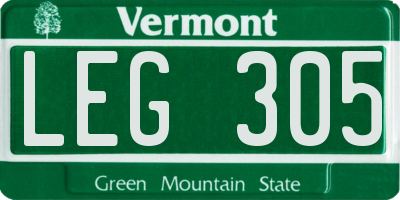 VT license plate LEG305