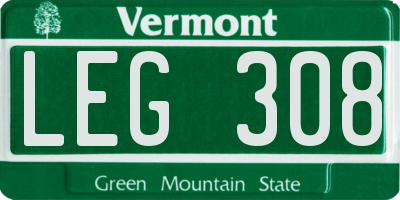 VT license plate LEG308