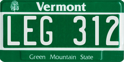 VT license plate LEG312