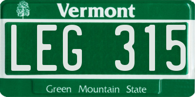 VT license plate LEG315