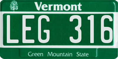 VT license plate LEG316