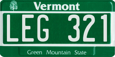 VT license plate LEG321