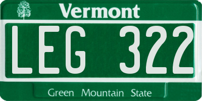 VT license plate LEG322