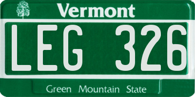 VT license plate LEG326