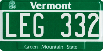 VT license plate LEG332
