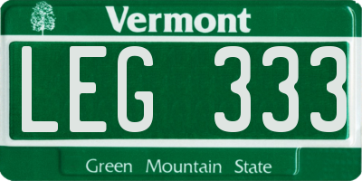 VT license plate LEG333