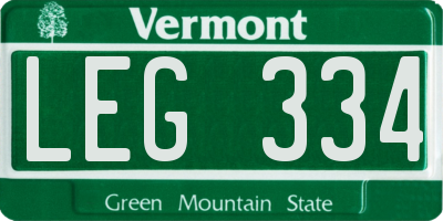 VT license plate LEG334