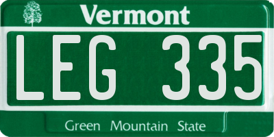 VT license plate LEG335