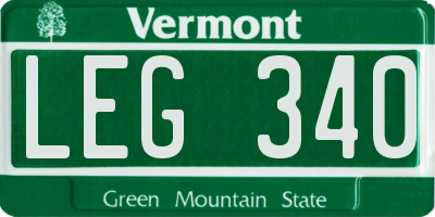 VT license plate LEG340